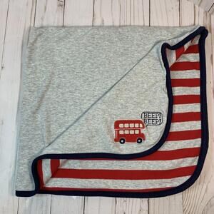 Carters Double Decker Bus Beep Red Gray Stripes Blanket‎ 1626